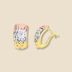 14k Real Solid Tri Color Gold 10mm Half Huggie Hoop Earrings | Birthday Gift |